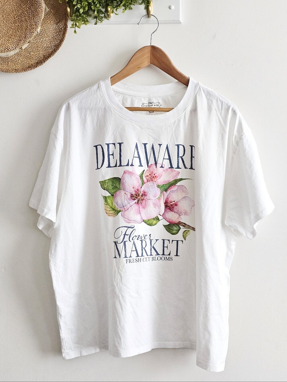 State of Mine Delaware Flower Market Graphic Tee White Floral Cottagecore Shirt